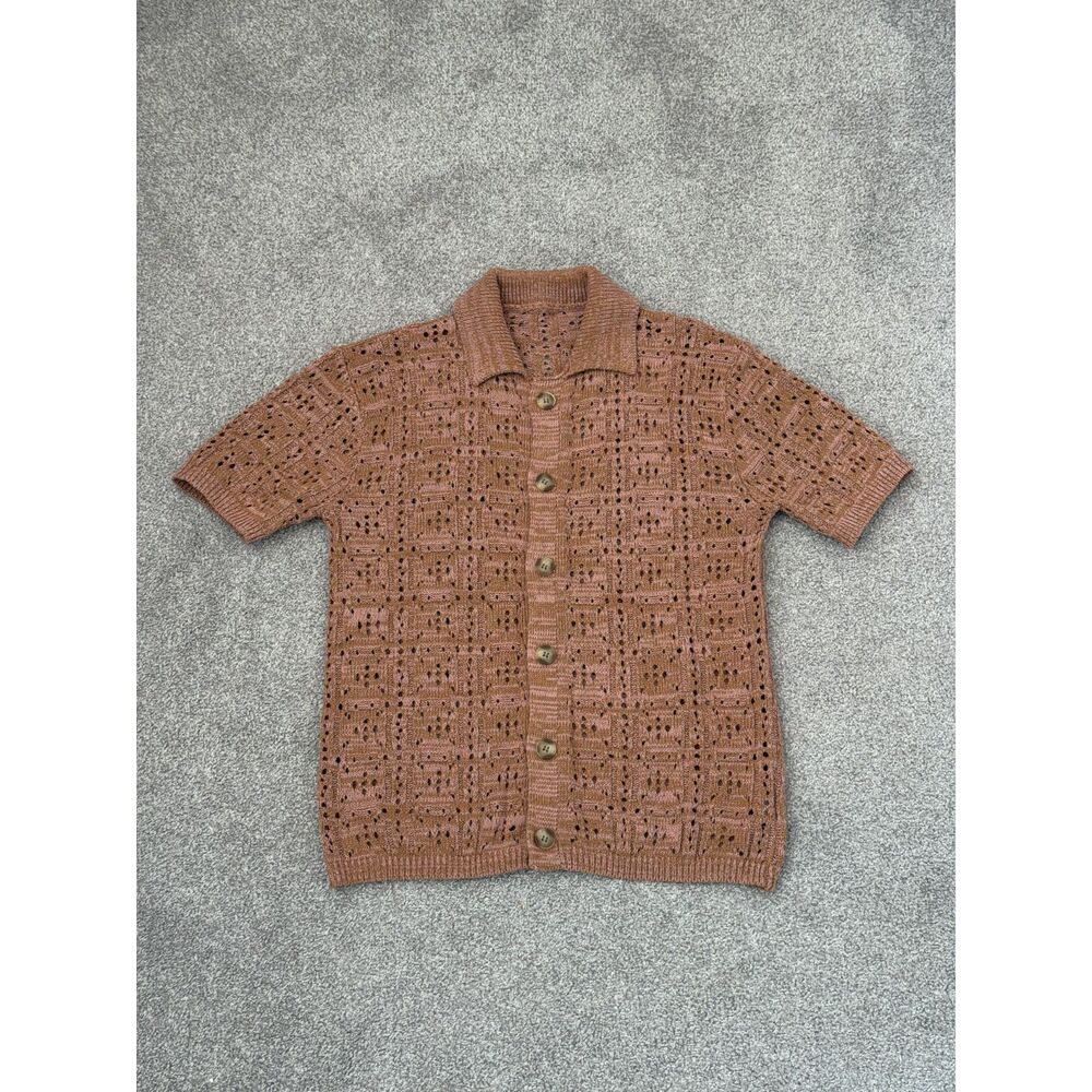 Casting LA Men's Open-Knit Crochet Polo Placket Shirt